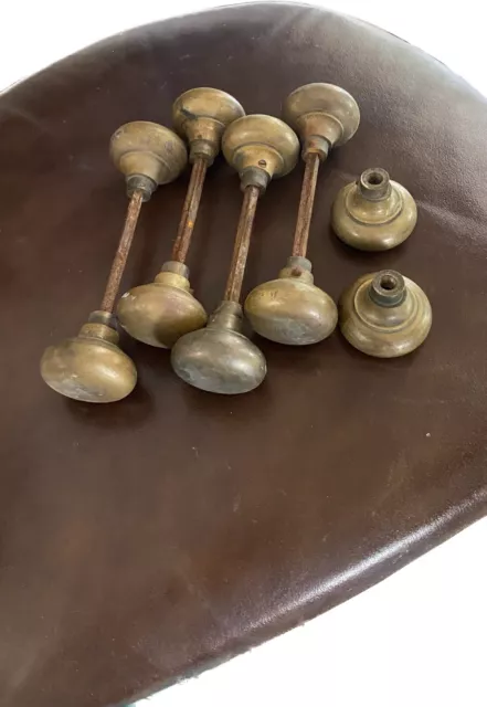 5 Matching Vintage Antique Brass / Bronze Door Knob Sets Standard Spindle 3