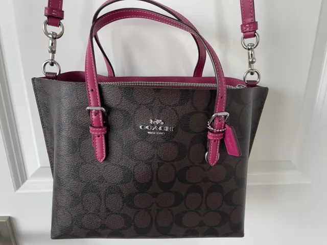 COACH C4250 Mollie Tote 25 Signature Leather Bag Brown/Bright Violet