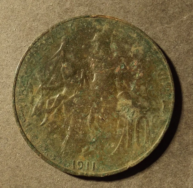 France 10 Centimes Coin Dated 1911. Not Bad For This Type Of Coin