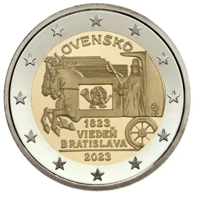 Moneda 2 euros Eslovaquia 2023 Correo caballos Viena-Bratislava SC/UNC.