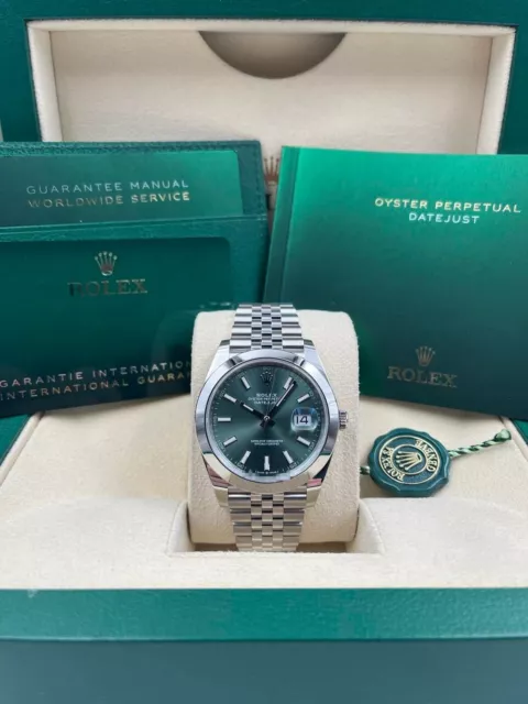 Rolex Date Just 41mm Smooth Mint Green Dial Jubilee Bracelet 126300 Unworn 2022+