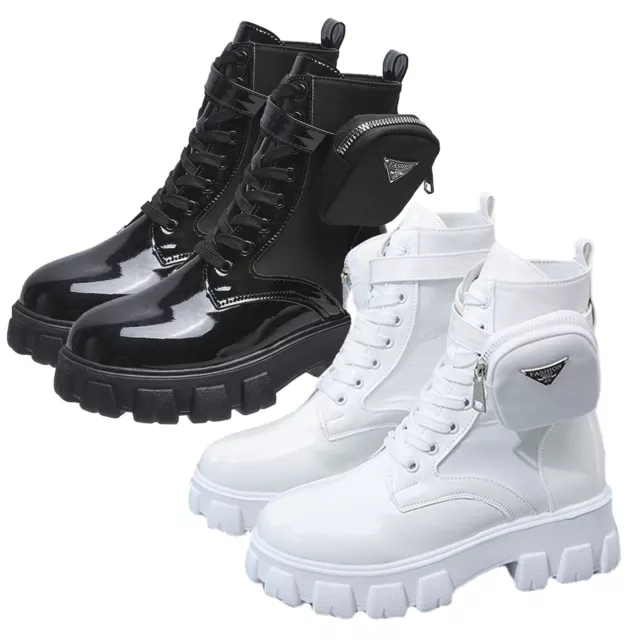 Combat Platform Boots Women's Lace-Up Combat Boot with Pocket Lug Sole Boots