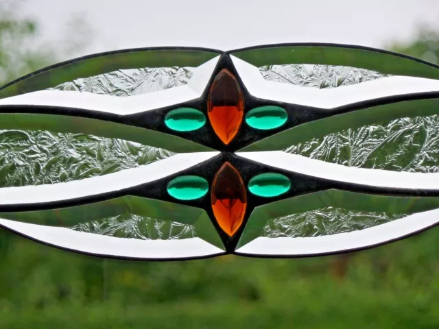 Bleiverglasung Bleiglas Facetten- Fensterbild mit Glasjuwelen  in Tiffany