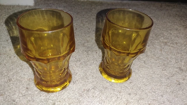 Vintage Mid Century Anchor Hocking Georgian Honeycomb Amber Glass Tumblers 5½"