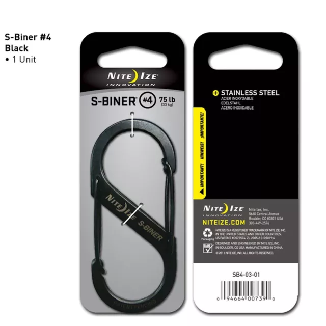 Nite Ize S-Biner Steel Size 4 Black SB4-03-01 Now With Tracking