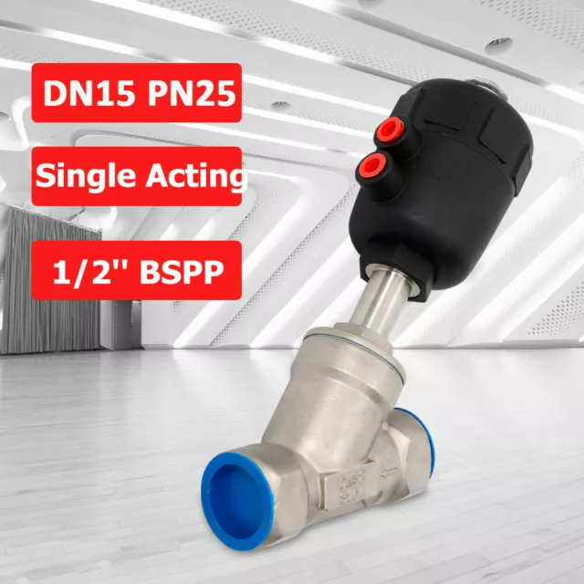 DN15 1/2" Pneumatic Angle Seat Valve Air Actuated Stainless Steel BSP FKM/NBR
