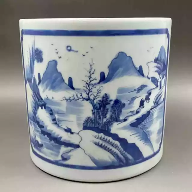 Chinese Blue&White Porcelain Handmade Exquisite Landscape Pattern Brush Pot 0625