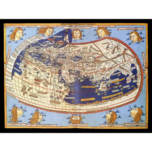 Map Nicolas 1482 Ptolemy 2nd Century World Pictorial Huge Wall Art Poster Print