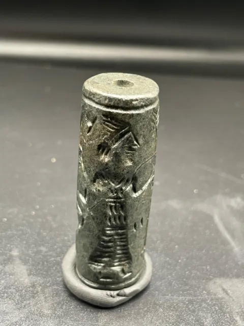 Old Cylinder Seal Stamp Engraved Aventurine Jade Bead Ancient Achaemenid Babylon