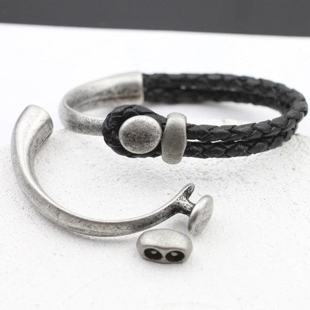 Botón brazaletes, cierres de pulsera Zamak, accesorios de joyería plata antigua oscura