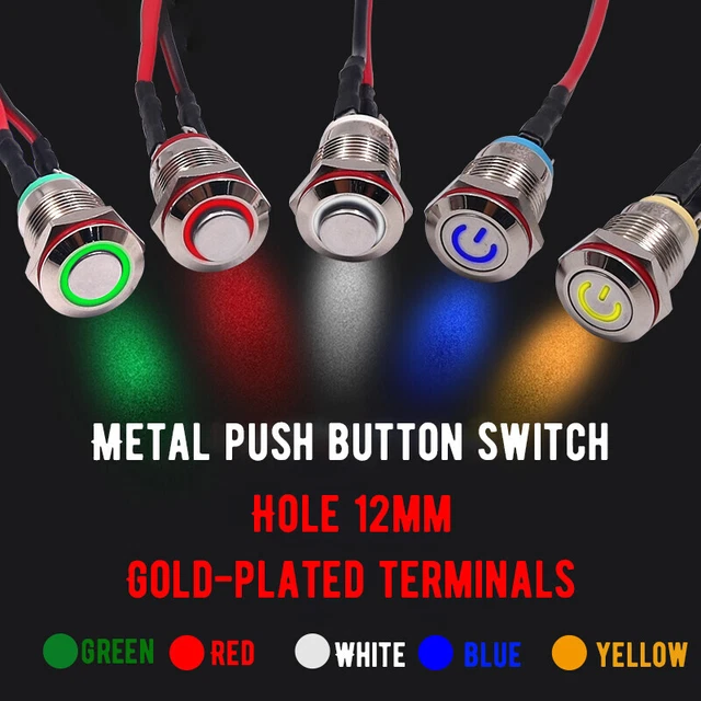 MOMENTARY METAL RESET 12mm LED Illuminated ON/OFF Power Button Switch ...