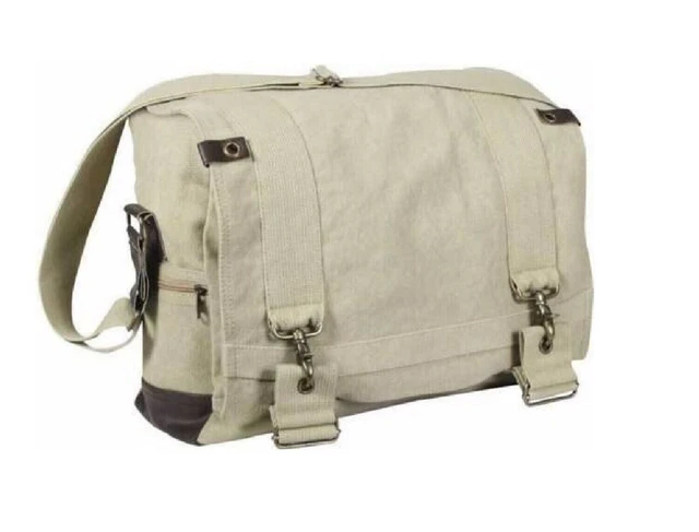Heavyweight Vintage B-15 Canvas Military Pilot Messenger Bag Rothco Khaki