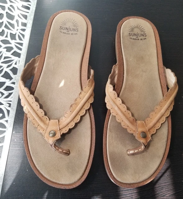 Sunjuns Bass Sharon Women’s 11 Tan Leather Sandals Flip Flops