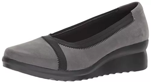 Clarks Women's Caddell Dash Wedge Pump, Grey Synthetic Nubuck, 9.5 N US