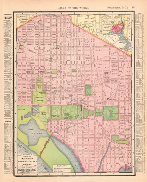 1895 Antique WASHINGTON DC Street Map City Map Of DC Gallery Wall Decor 495