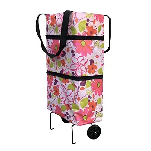 Folding Shopping Bag 2 In 1 Foldable Shopping Portable Cart, Wheels Collapsible