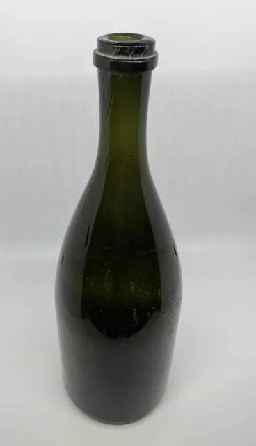 Antique Dark Green Glass Wine Bottle Made In 1800’s Hand Blown No Cork Vintage