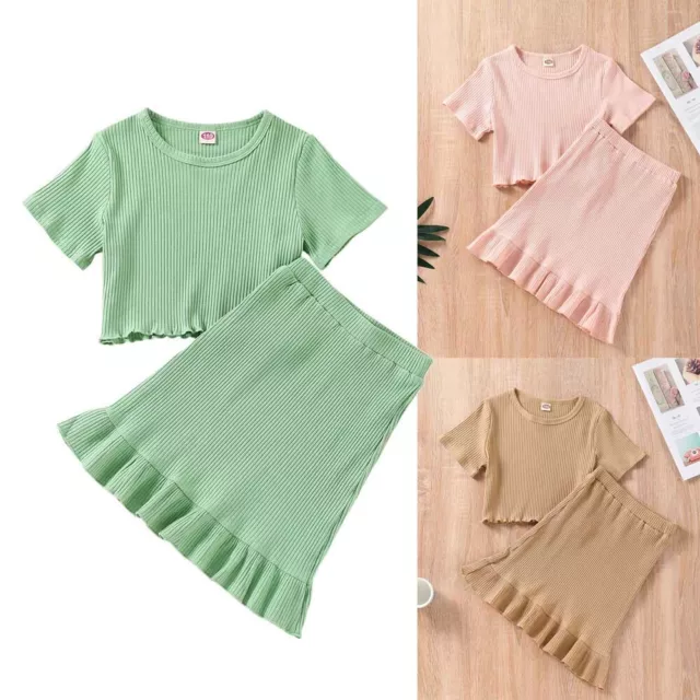 Toddler Kids Baby Girls Ruffle Tops Dress Skirts Outfits Summer Clothes Set