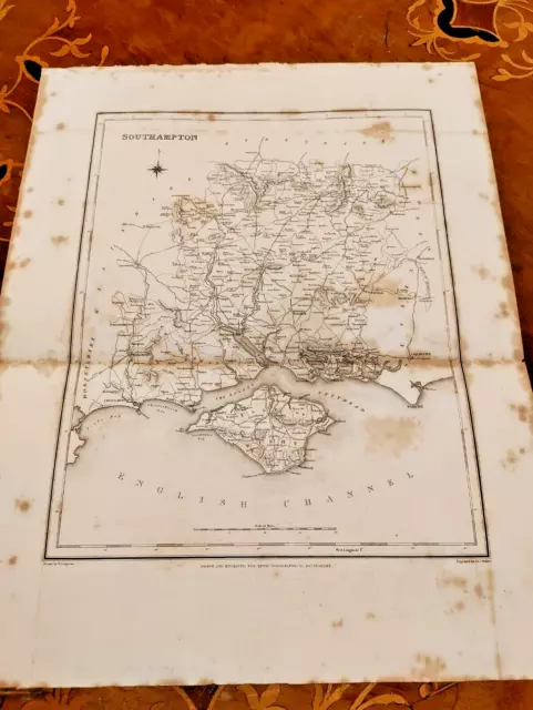 c1840s Southampton County Map Lewis Topographical Dictionary Basingstoke Wight