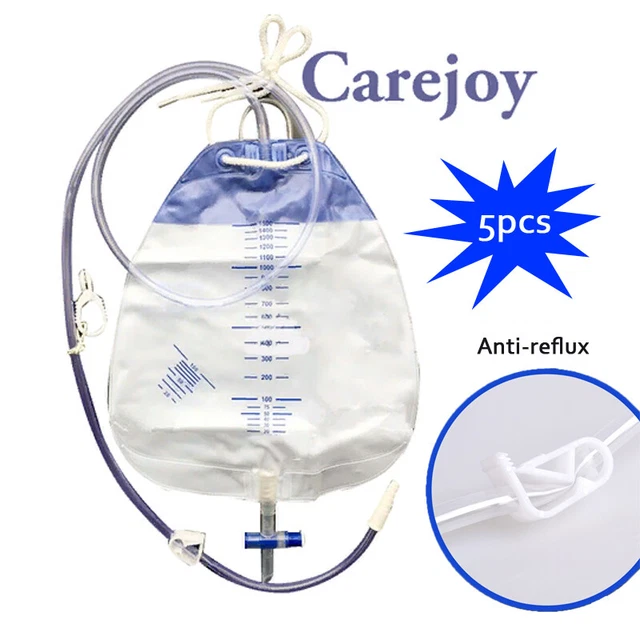 5 URINARY DRAINAGE Bag Urine Drain Bag, 1500 ml, AntiReflux Valve SALE