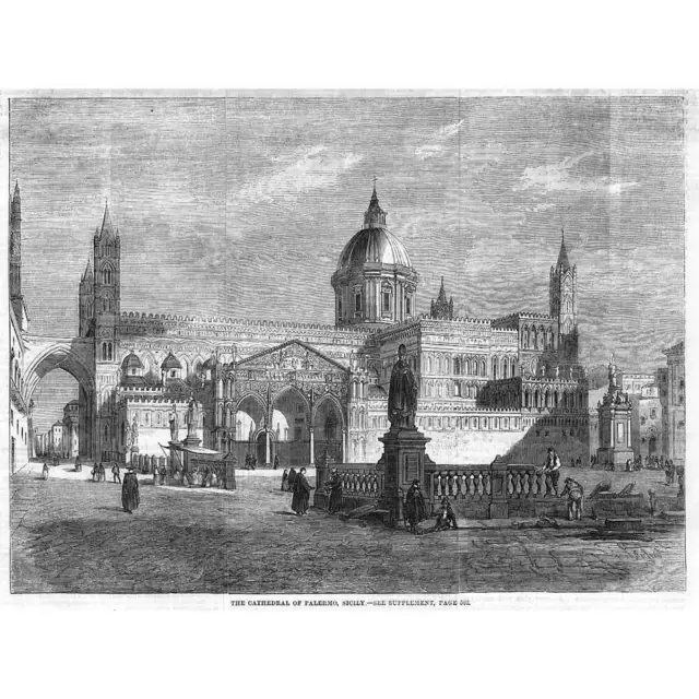 ITALY The Cathedral of Palermo, Sicily - Antique Print 1860