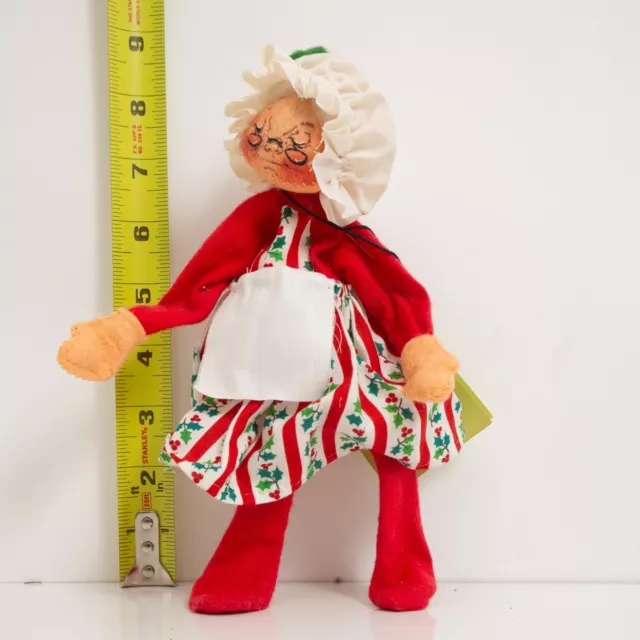 Annalee Vtg 1963 Mobilitee Doll Mrs. Claus Holly Striped Apron 9" w/ Tag