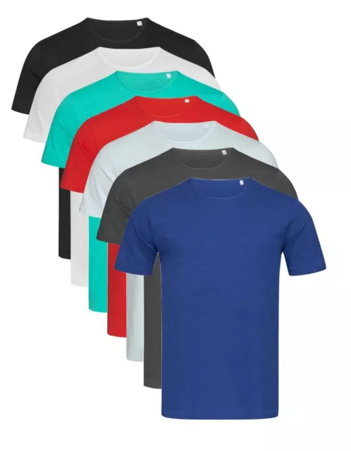 Mans Mens GREEN GREY RED WHITE BLACK Slub Cotton Crew Neck Tee T-Shirt TShirt