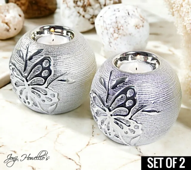 Butterfly Tea Light Candle Holders Silver Ball Home Art Decor Gift SET OF 2
