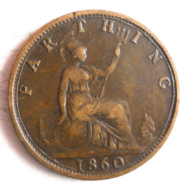 1860 GREAT BRITAIN FARTHING - RARE DATE - Excellent Vintage Coin - Lot #S23