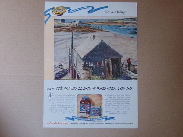 1946 MAXWELL HOUSE COFFEE Seacoast Village vintage art print ad