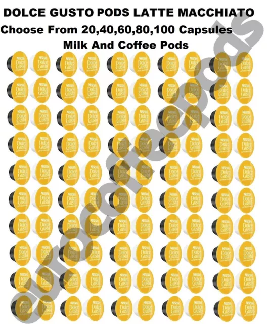 Nescafe Dolce Gusto Latte Milk and Coffee Pods 20,40,60,80,100 Capsules