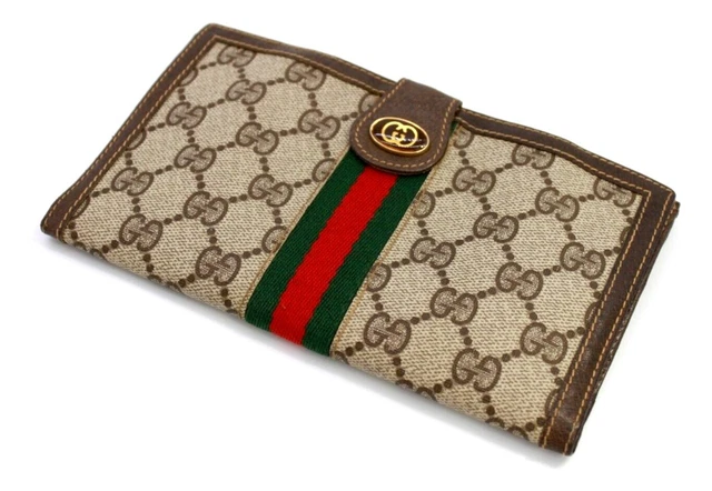 Gucci Vintage Wallet Sherry Bifold Long Purse GG Supreme PVC Brown Authentic