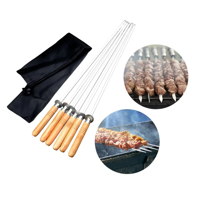 Brochettes à Barbecue En Acier Inoxydable - Lot De 12 (60 Cm) - Avec Manche En Bois - Pour Barbecue à Gaz Et Charbon