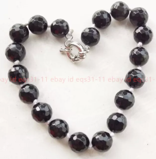 Natural 10mm Black Agate Onyx Faceted Round Gemstone Beads Bracelet 7.5'' AAA+