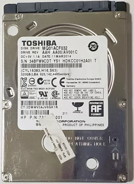 Toshiba MQ01ACF032 Laptop 320GB Hard Drive HDD 2.5" SATA, Ships Fast! LE