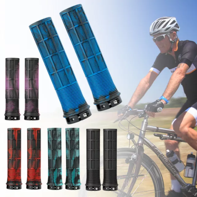 2X MTB Mountain Bike Bicycle Handlebar Grips Cycling Anti-Skid With Lock Ring