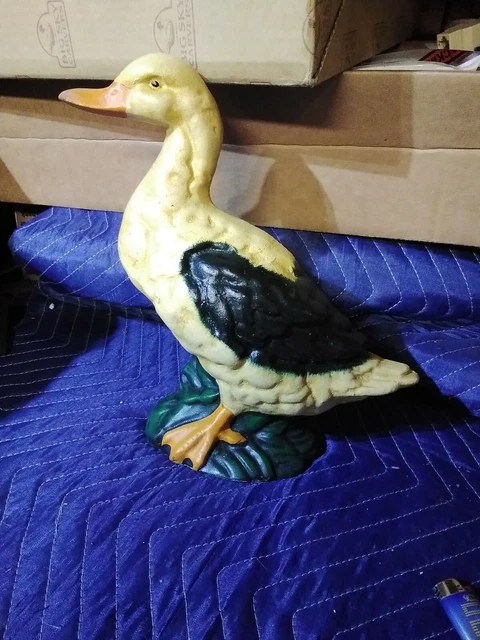 Vintage Antique Cast Iron yellow Duck Duck Goose Figurine 12" tall door stop