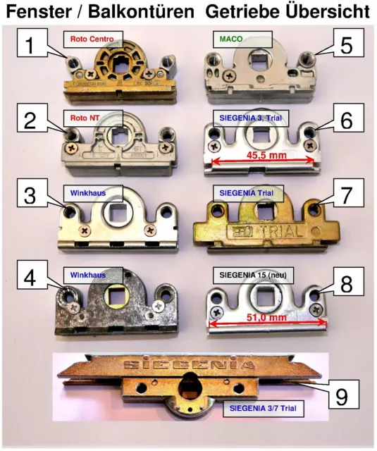 Ersatz Fenstergetriebe, ROTO, MACO, Winkhaus, Siegenia Beschlag Ersatzteil,