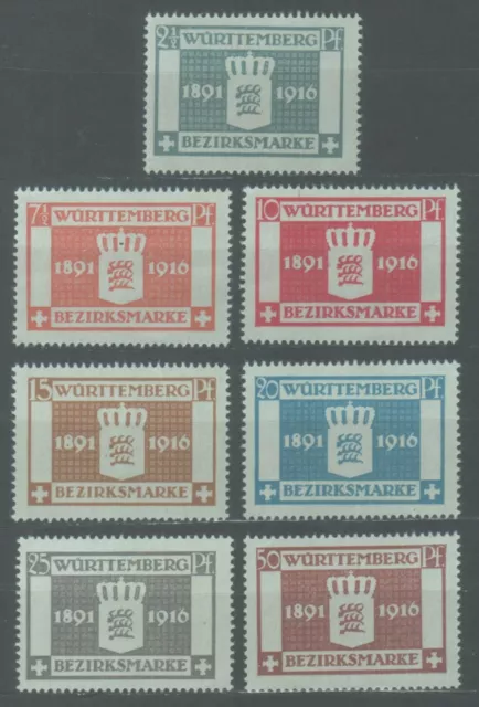 Württemberg Dienst, 1916 25 J. Regentschaft Wilhelm II. MiNr 123 - 128 postfrisc