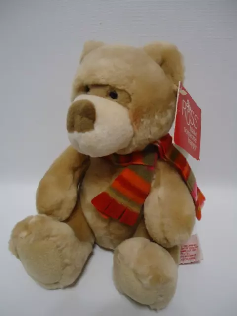 Russ CUBLY sitting bear striped scarf 7" stuffed animal plush lovey lovee EUC