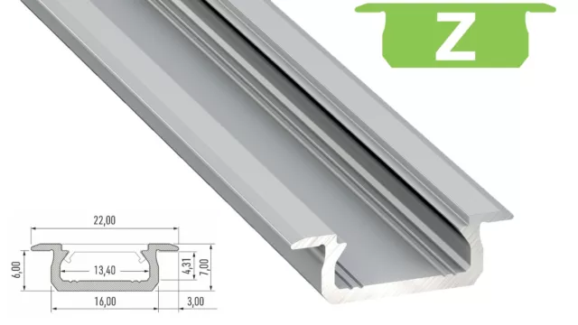 1M Aluprofil PD-Z 16 x 7mm Aluminium Profil Schiene Leiste LED Streifen Stripes