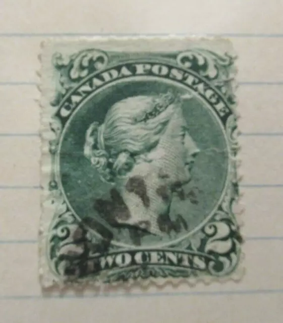 1868-1876 Antique Stamp, Canada SC#24, 2 Cent, from Estate Collection