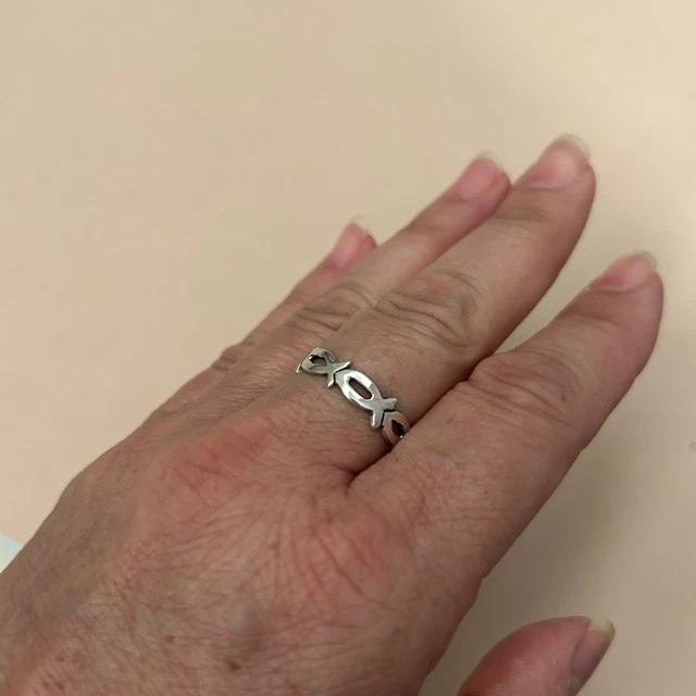 Mexican 925 Silver Taxco Minimalist Christian Ichthus Fish Unisex Ring Band Sz 9