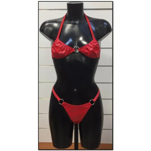 Bikini  Donna Color Rosso Lucido  Similpelle  Intimo Sexy  Tg. One Size 13559