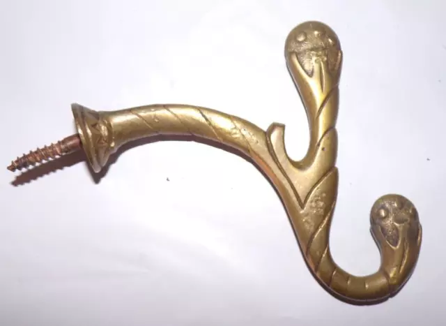Vintage Brass Coat , Hat Wall Hook Patina