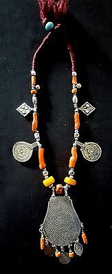 Morocco - Beautiful silver berber necklace made of genuine coral and amber beads