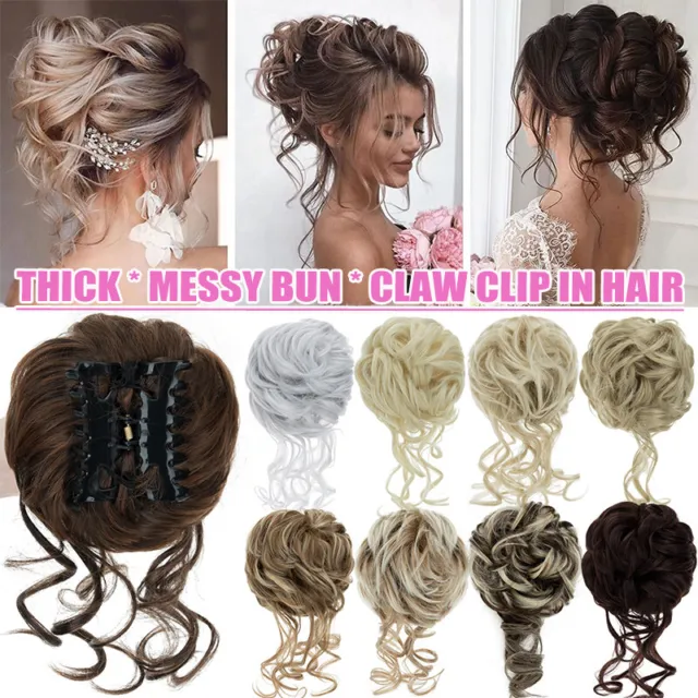 Natural Claw Clip on in Messy Bun Extension Hairpiece Chignon Updo Wedding Curly