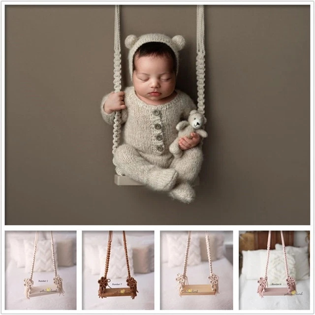 Macrame Newborn Posing Swing Vintage Baby Swing Chair Cute Wooden Swing  Baby