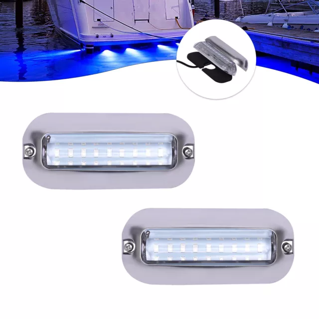 Marine LED Lights 2pcs Blue Underwater Transom Lamps for Boat Yacht RV Truck USA