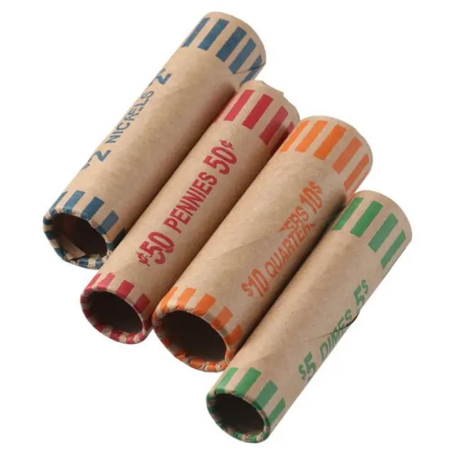 80PCS Durable Paper Coins Tubes Colored Coin Rolls Wrappers